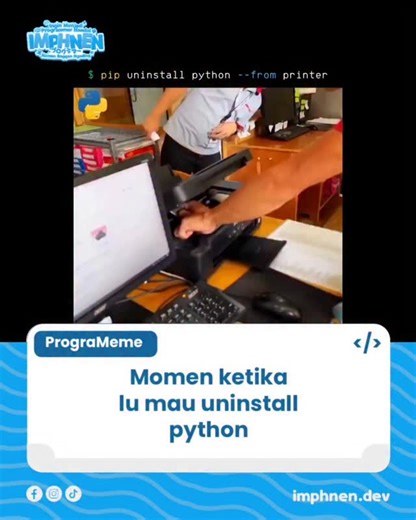 IMPHNEN on Instagram: "Bagaimana cara uninstall python? Cara uninstall Python berbagai sistem operasi: Windows: - Buka "Add or Remove Programs" - Cari Python, klik uninstall macOS (via Terminal): - brew uninstall python (kalau install via Homebrew) Linux: - sudo apt remove python3 (untuk Ubuntu/Debian) #imphnen #programeme #programming"