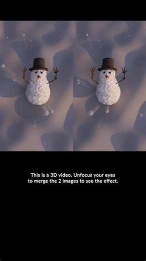 Snow Man This is a 3D video. Unfocus your eyes to merge the 2 images to see the effect. #3Danimation #stereoscopicvideo #MagicEye #3Dvideo