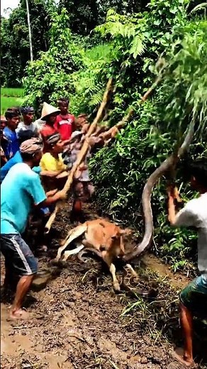 Brave Villagers Use Bamboo to Drive Python Away