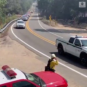A procession was held to honor a firefighter who died battling a Southern California wildfire sparked during a gender reveal celebration. https://abcn.ws/3hP8ki2 | ABC World News Tonight with David Muir