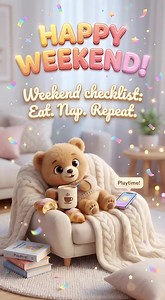 😄 Happy Weekend 🥐🥱 #happyweekend #weekend #cartoon #teddybear #lazy #funny | Happy Birthday Animations