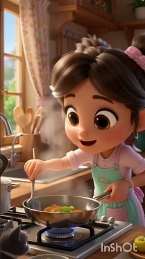 AI Cartoon Girl Cooks Like a Pro! 😍🍰 | Super Cute Kitchen Animation”