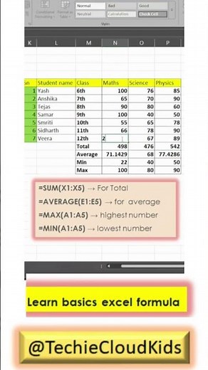 Excel for Students | Learn Table + Top 4 Easy Formulas #excelformula #excelforbeginners #shorts