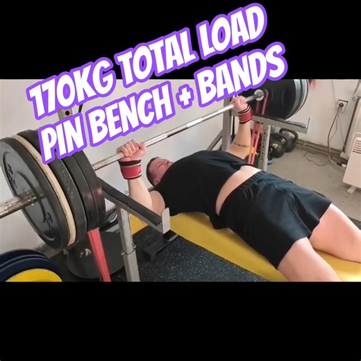 Pin Bench + Bands~170kg / 375lbs Total Load (140kg Bar)