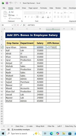 Employee Salary with 20% Bonus in Excel | Easy Formula Guide