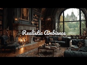 🌧️ Cozy Rainy Library with Crackling Fireplace | Relax, Study & Sleep Ambience | No Ads