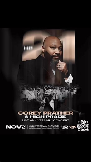 2.3K views · 72 reactions | Hear me out!!!! You DEFINITELY want to be at our Anniversary Concert!! ‍ We’re also doing a Thanksgiving giveaway to 10families in need! Scan the QRCode to purchase tickets and giveaway information or visit our website! https://highpraize.org/ | Corey D. Prather | Facebook