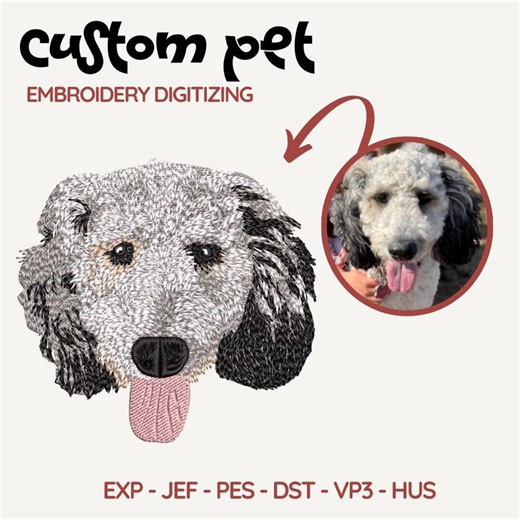 Custom Dog Portrait Embroidery Pattern, Custom Pet Embroidery Design, Personalized Pet Face and Pet Name Embroidery File, Pet Digitizing - Etsy