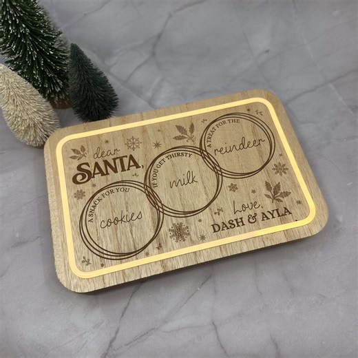 Personalized Light up Santa Treats Tray | Custom Engraved | Wood Christmas Platter | Milk and Cookie Plate - Etsy