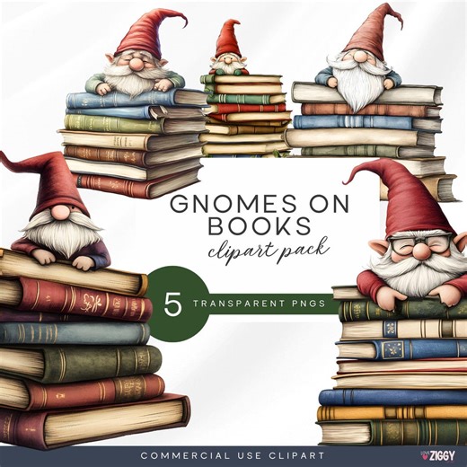 Book Lover Gnome Clipart Set, Vintage Books PNG (digital Download) - Etsy