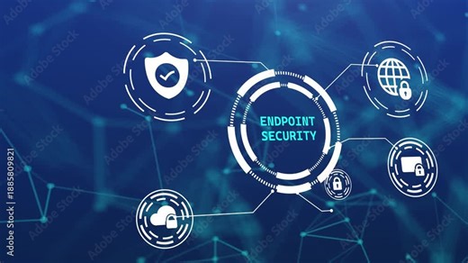 Endpoint Security Animation, Device Protection HUD Interface, Cyber Network Safety Concept