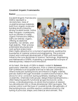 Covalent Organic Frameworks & STEM - No Prep -Science Worksheet - 100% Editable