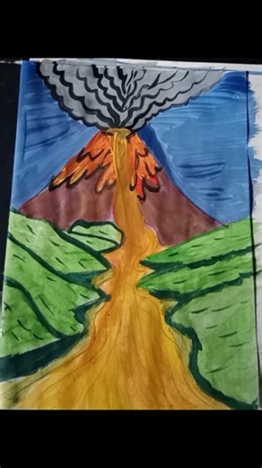 Easy Volcano Scenery painting step by Step and Watercolor Volcano Scenery#art#drawing#shorts#volcano
