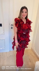 Selfie kurtiz lycra imported organza ruffle dress with stone belt and bell bottom Size 40-46 #selfiekurti #karvachauthspecial | Selfie kurti