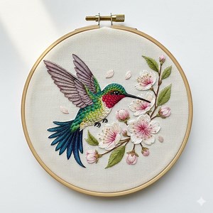 Hummingbird With Flowers Hand Embroidery, Bird Embroidery Design, Instant Download (PDF Template) - Etsy