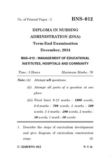 BNS - 012 December 2024 Question Paper