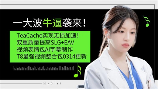 Ai动画68-一大波牛逼袭来！双重质量提高SLG+EAV教学！TeaCache实现WAN无损加速！视频表情包字幕制作！T8最强视频整合包更新-Comfyui教程