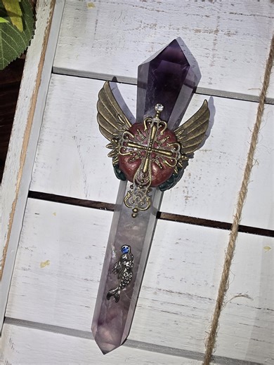 Fluorite Crystal Wand 8” | Large Healing Wand | Spiritual Ritual Tool | Fluorite Point With Decorative Charms - Etsy