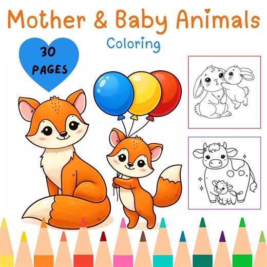Mother & Baby Animals Coloring Pages – Printable Coloring Book for Kids | Perfect for Mothers Day! - Etsy