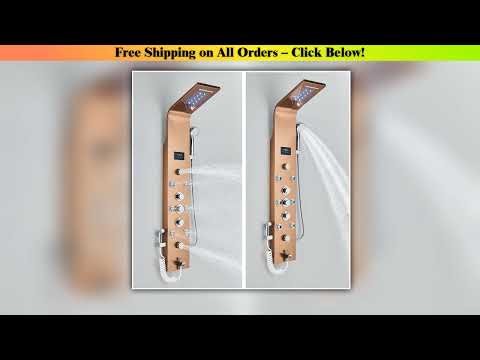 LED Bathroom Shower Panel 6 Modes Intelligent LCD Shower Column Rose Gold Rain Waterfall Bath