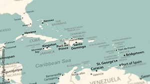 Dominican Republic on the world map. Smooth map rotation. 4K animation.
