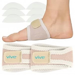Vive Foot Arch Support Brace (Pair) - Wrap Corrector for Flat Foot, Plantar Fasciitis, Pain Relief, Fallen Arches - Compression Sleeve Strap for Feet - Gel Bands Inserts For Women & Men (Beige)