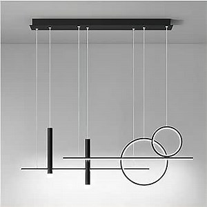 6 Lights LED Island Light, 39.4 Inch Creative Island Light with Remote Control & Infinitely Dimmable Hanging Light, Geometric Linear Pendant Light for Dining Room, Black