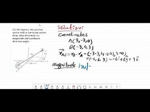 F2-19: Express the position vector rAB in cart. vector form, then determine magnitude and angle ?