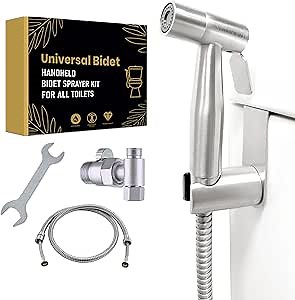 Universal Bidet - Handheld bidet sprayer kit | Cloth diaper sprayer set | Fits all types of toilets | Perfect for skirted or one-piece toilets | Easy to install stainless-steel bidet