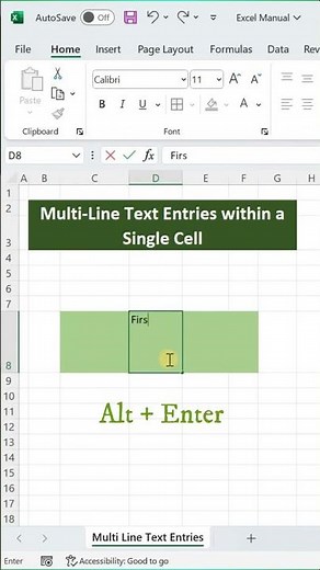 Multi Line Text Entries within the Same Cell | Simple Excel Shortcut Keys