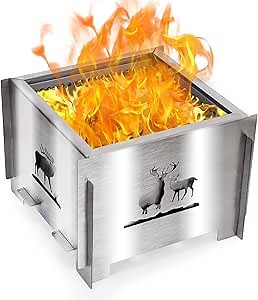 INNO STAGE Fire Pit - Collapsible Firepit for Camping Outside Outdoor Indoor BBQ Patio Travel Wood Burning Picnic, 14.5 Inch Foldable Fire Pits Bowl with Portable Bag and Poker (Silver)