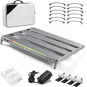 Vangoa Guitar Pedal Board with Isolated Power Supply, PD-M Aluminum One-Piece-Bent Portable Folding Powered Guitar Pedalboard with Premium Backpack-style Bag, Medium, 18"x13.5", 3.4lb, Gray