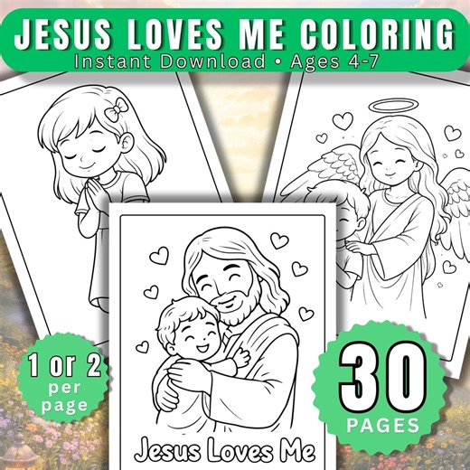 Kids Bible Coloring Pages, Jesus Loves Me Coloring Pages, Jesus Coloring Pages, Sunday School Coloring Pages, Christian Coloring, God's Love - Etsy
