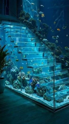 Aquarium Staircase 😱 Ocean Room Design 🌊 #aquarium #luxuryinterior #homedesign #shorts