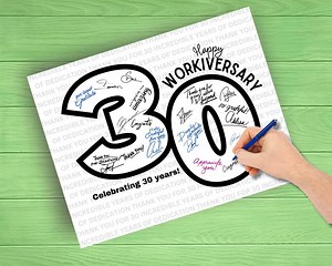 30 Year Work Anniversary Poster Printable, Employee Appreciation Guestbook Sign, Boss or Coworker Workiversary Gift, Office Party Decoration - Etsy