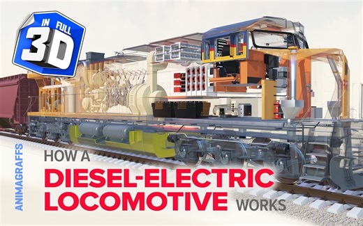 【3D动画】(中英双字)内燃电力机车工作原理演示—By Jacob O'Neal