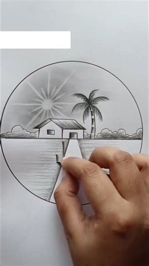 pencil drawing in step by step😍 easy scenery drawing#shorts