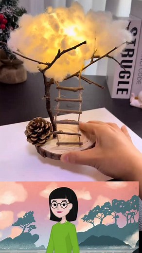 A tiny glowing world in the palm of your hand — a ladder to the clouds, branches reaching upward, and a soft cotton sky lit from within. A dreamy little cloudy tree that feels straight out of a fairytale. #craft #diy | Paper Craft Ideas