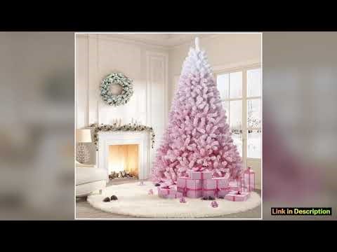 9FT Artificial Christmas Tree Pre Lit Flocked Christmas Tree with Lights for Home Office Party