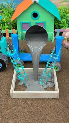 Mini Tractor Filling Rebar Foundation With Cement 🚜 | DIY Construction #Shorts