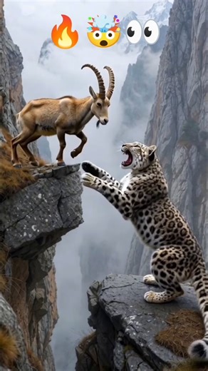 “Leopard Attacks Goat… But Goat Escapes the Cliff! 🐆🐐😱”