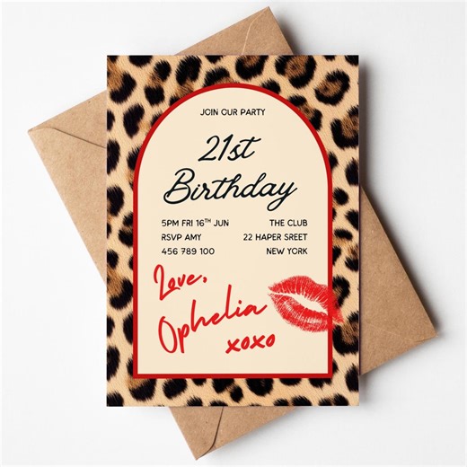 Leopard Print Birthday Invitation | 16th 21st 30th Birthday Invite | Cheetah Invite | Glam Birthday Party | Digital Download - Etsy