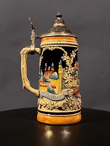 Vintage German Beer Stein With Pewter Lid – Handpainted Salzburg Dom Scene – Embossed Ceramic Tankard – Oktoberfest Decor - Etsy