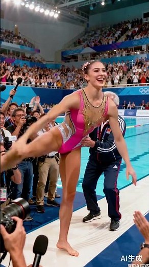 Wonderful moments between synchronized swimming athletes and coaches before the competition!