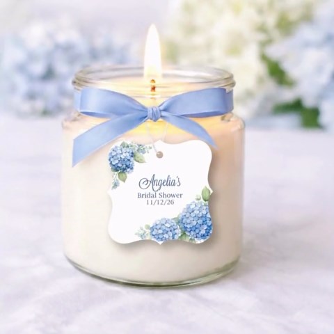 Blue Hydrangea Bridal Shower Favor Tags, Personalized Floral Wedding Thank You Tags, Blue Flower Baby Shower Labels, Square 2" Printed Tags - Etsy