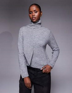 River Island knit scarf detail neck jumper in grey marl  | ASOS