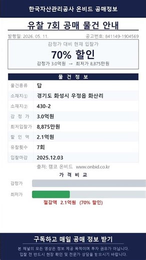 🔄 7회 유찰 = 70% 할인… 경기도 답 지금 입찰해야 할까? #공매 #Shorts