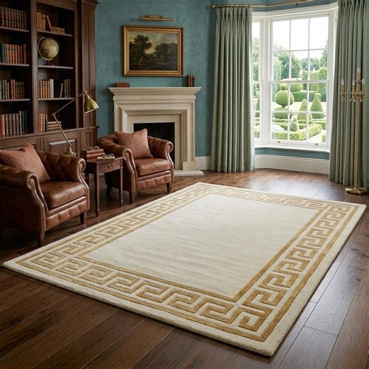 Hand Tufted Wool Rug Greek Key Border Neutral Beige Cream Luxury Living Room Carpet Decor - Etsy