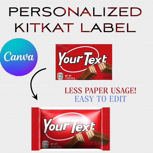Kitkat Label Wrapper– Editable Canva Template Design – Candy Bar Wrapper – Birthday/party Favor Sticker - Etsy