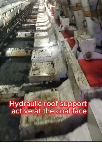 Hydraulic roof support active at the coal face Designed in the factory, proven underground under real working pressure. #mining #longwallmining #coalproduction #miningequipment #underground
